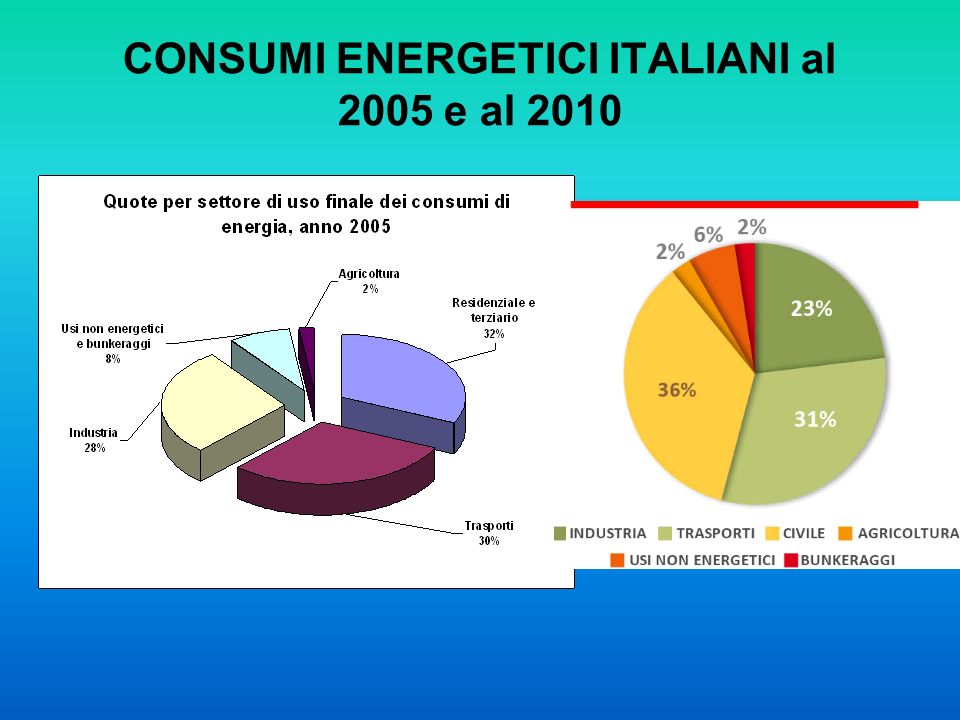 CONSUMI ENERGETICI ITALIANI al 2005 e al 2010