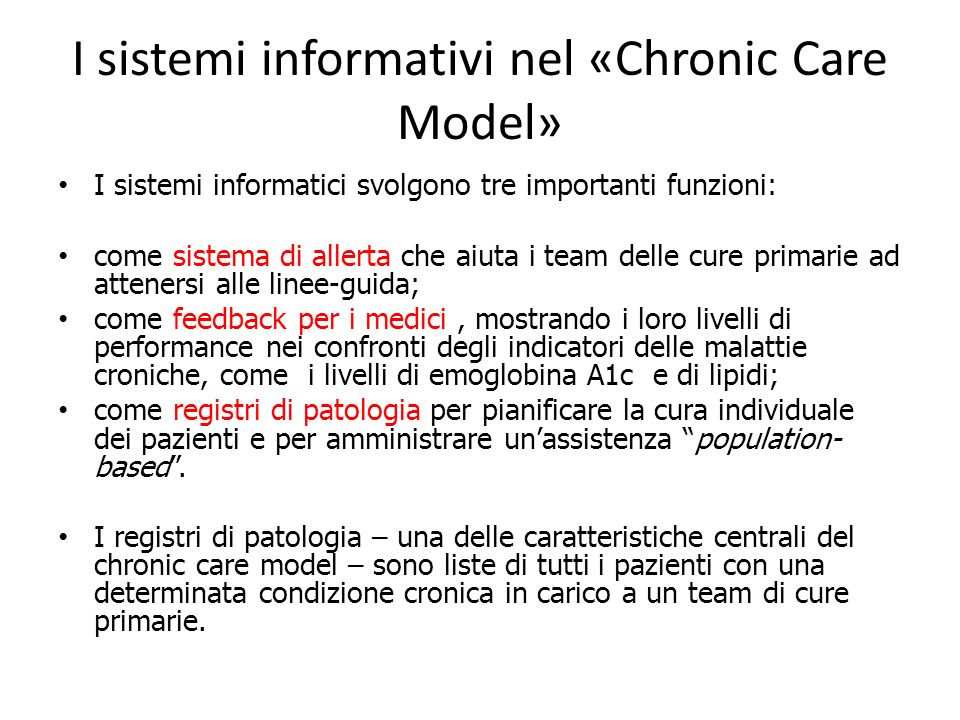 I sistemi informativi nel «Chronic Care Model»