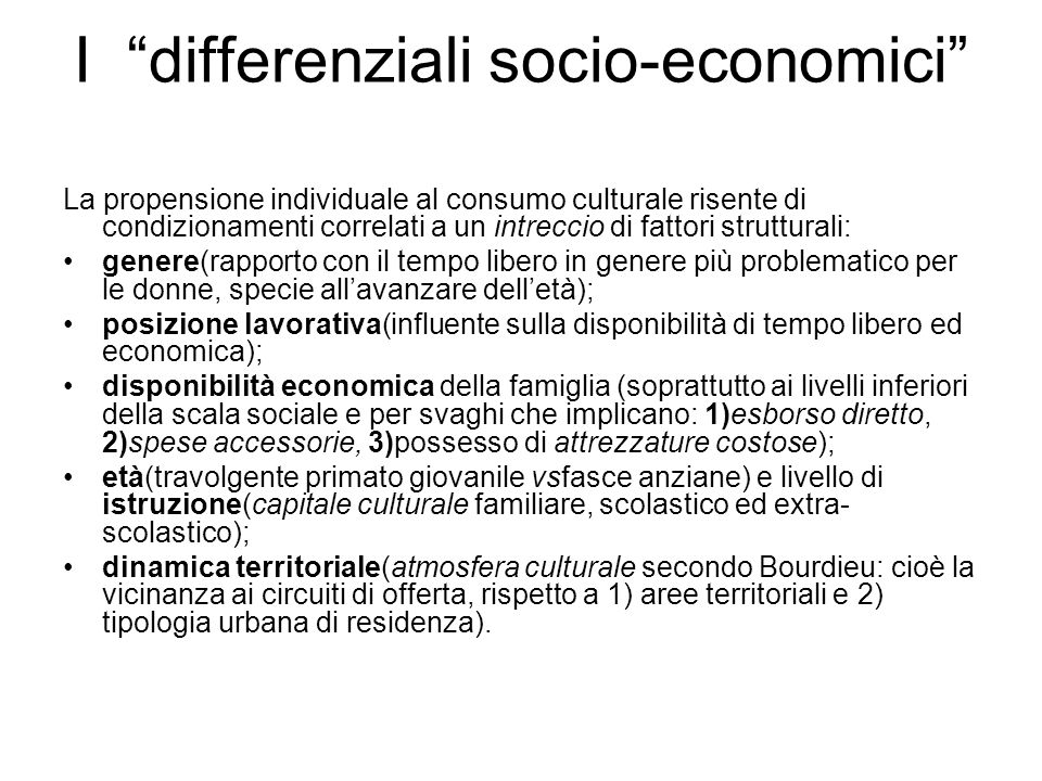 I differenziali socio-economici