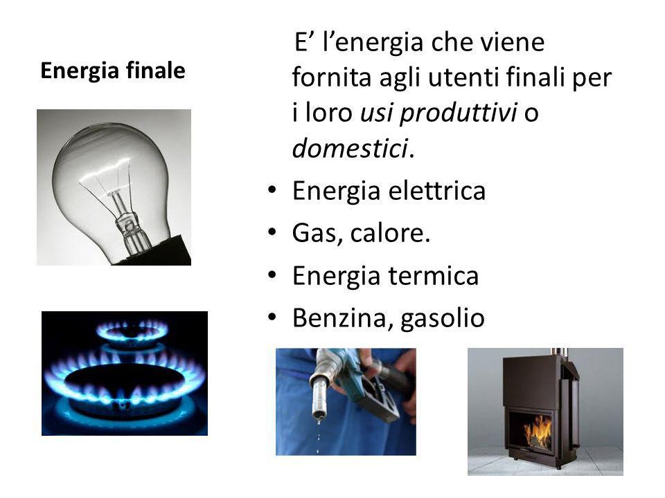 Energia finale E’ l’energia che viene fornita agli utenti finali per i loro usi produttivi o domestici.