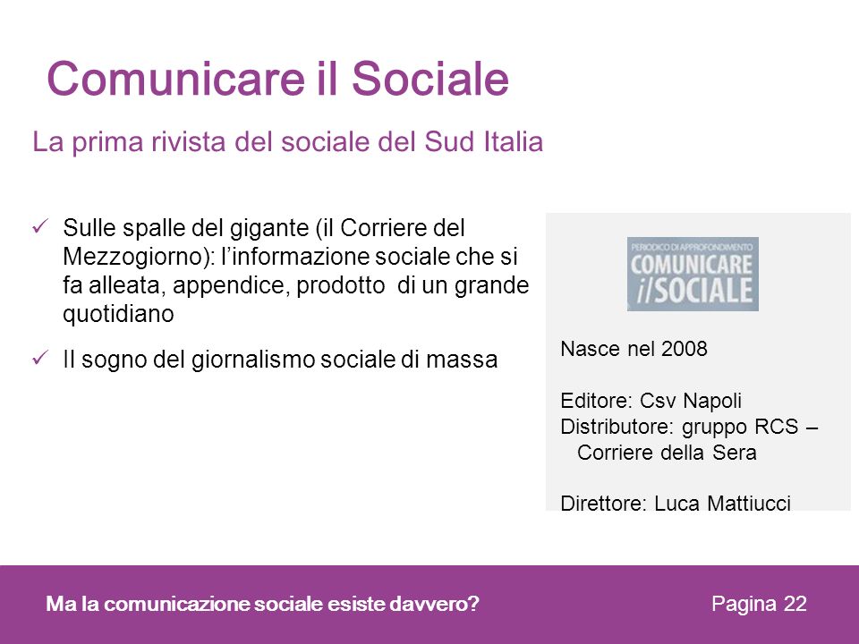 Comunicare il Sociale La prima rivista del sociale del Sud Italia