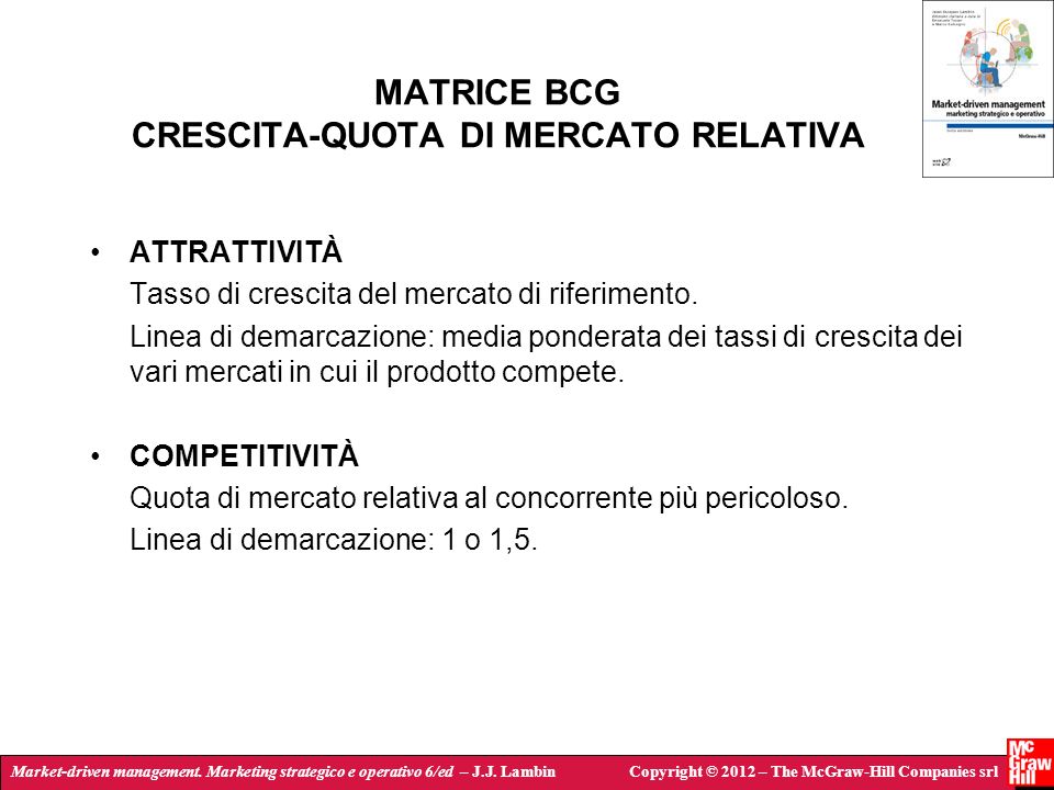 MATRICE BCG CRESCITA-QUOTA DI MERCATO RELATIVA