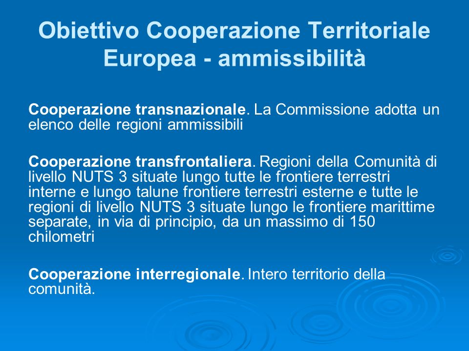 Obiettivo Cooperazione Territoriale Europea - ammissibilità