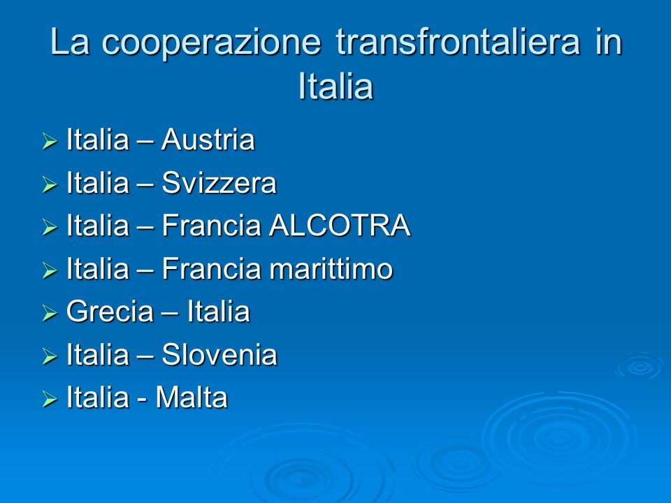 La cooperazione transfrontaliera in Italia