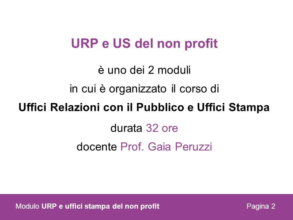 URP e US del non profit è uno dei 2 moduli