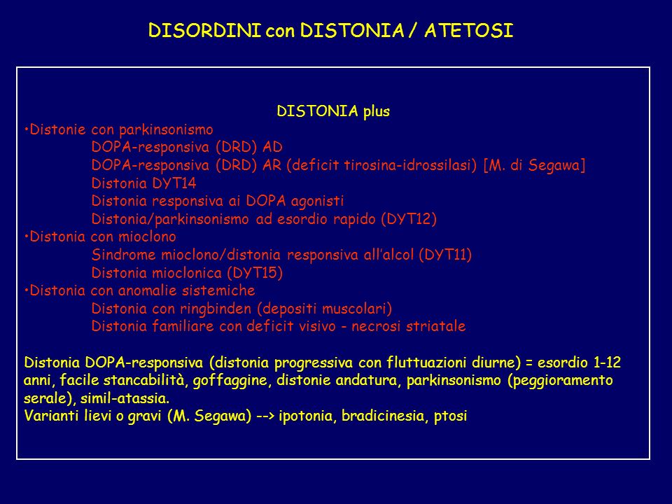 DISORDINI con DISTONIA / ATETOSI