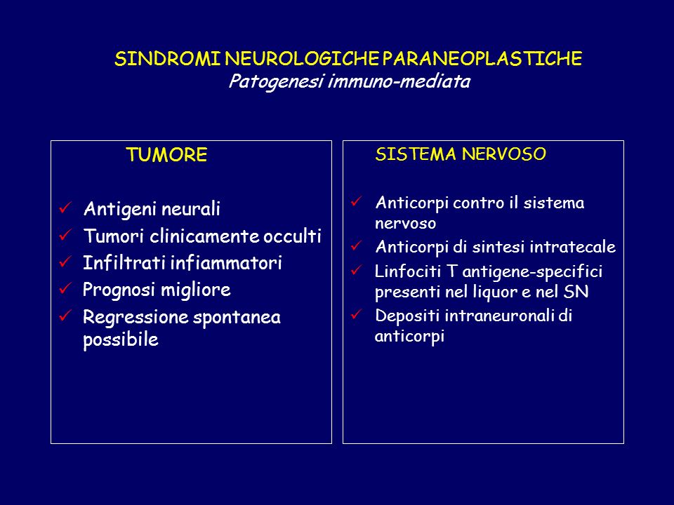 SINDROMI NEUROLOGICHE PARANEOPLASTICHE Patogenesi immuno-mediata