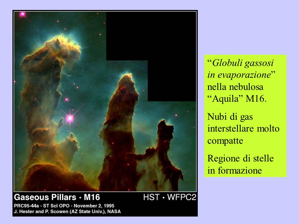 Globuli gassosi in evaporazione nella nebulosa Aquila M16.