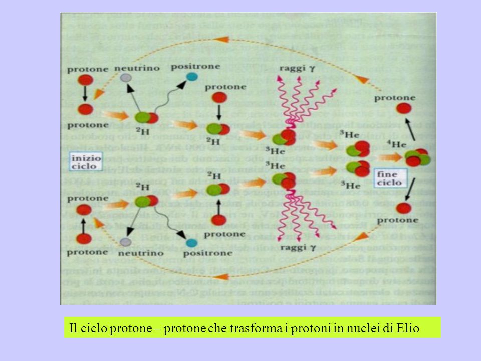 Il ciclo protone – protone che trasforma i protoni in nuclei di Elio