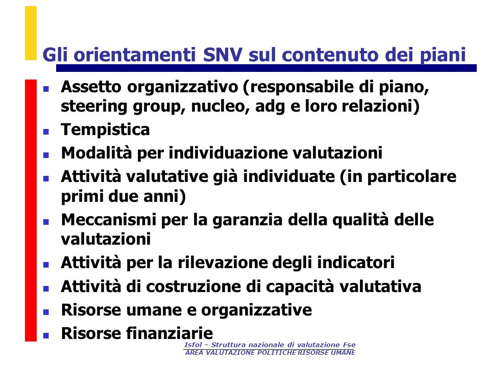 Gli orientamenti SNV sul contenuto dei piani