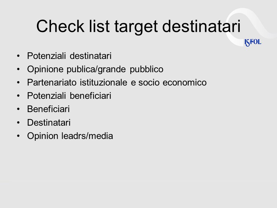 Check list target destinatari