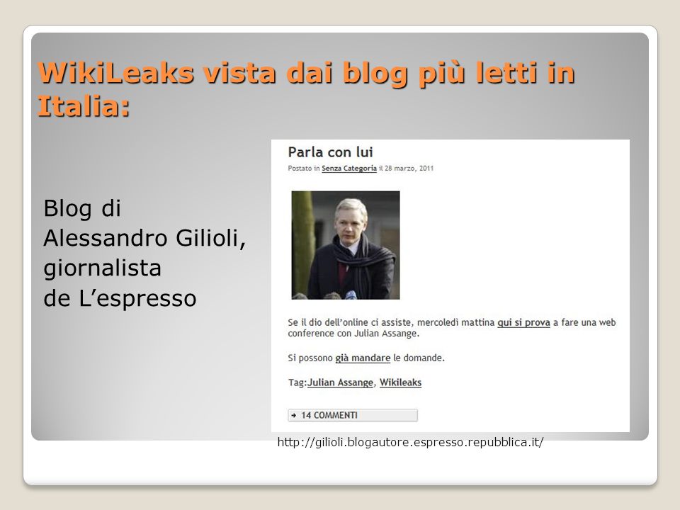 WikiLeaks vista dai blog più letti in Italia: