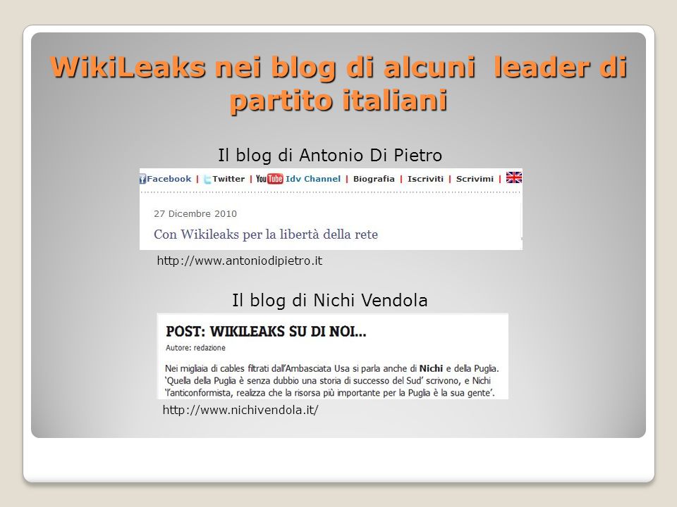 WikiLeaks nei blog di alcuni leader di partito italiani