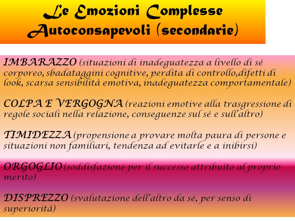 Le Emozioni Complesse Autoconsapevoli (secondarie)