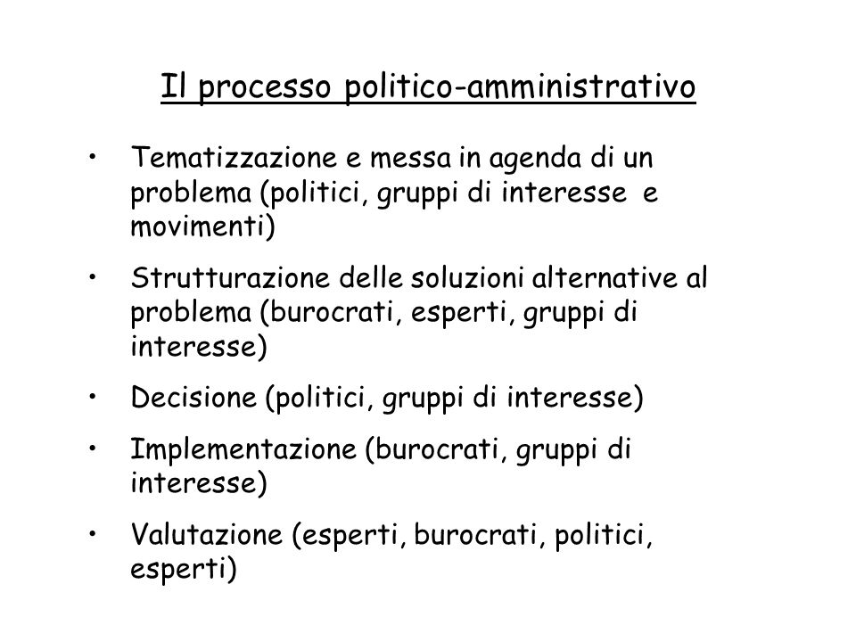 Il processo politico-amministrativo