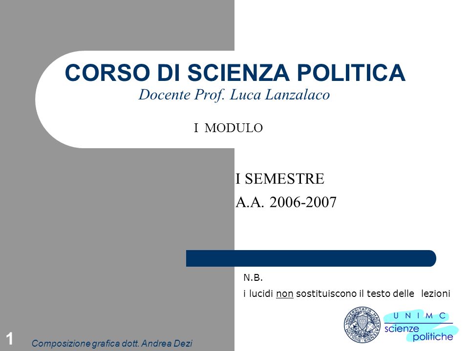 CORSO DI SCIENZA POLITICA Docente Prof. Luca Lanzalaco