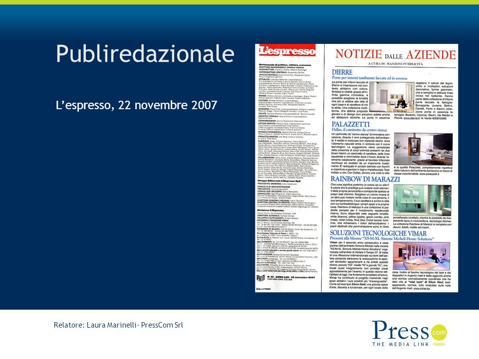 Publiredazionale L’espresso, 22 novembre 2007