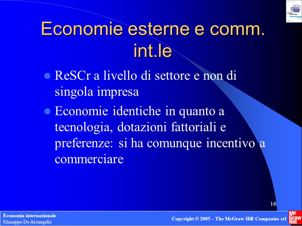Economie esterne e comm. int.le