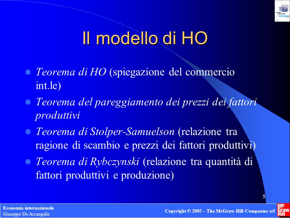 Il modello di HO Teorema di HO (spiegazione del commercio int.le)