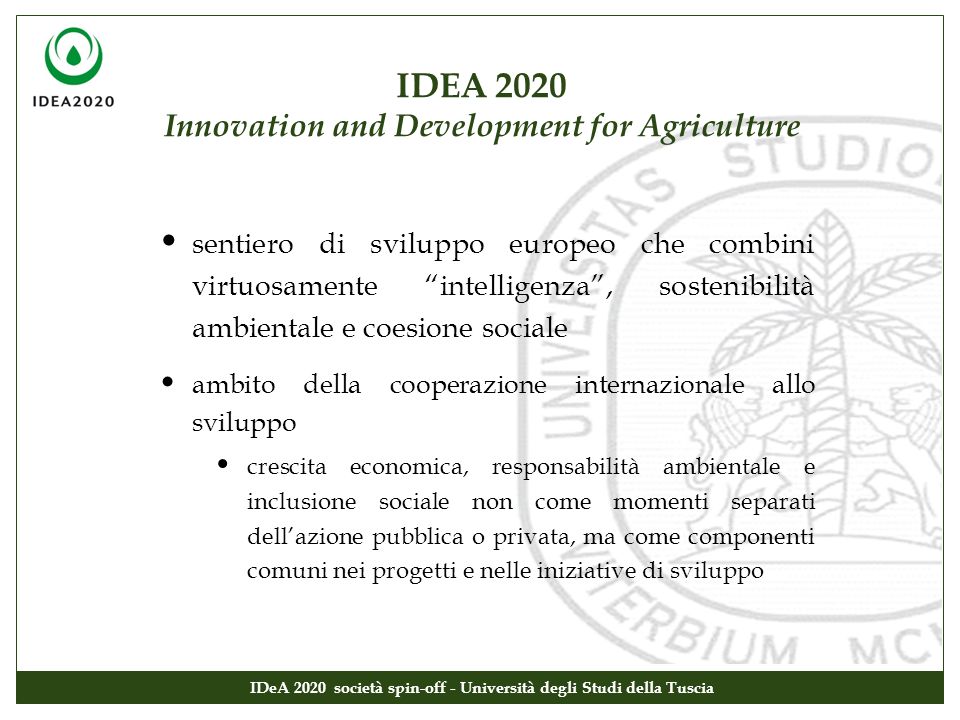 IDEA 2020 Innovation and Development for Agriculture