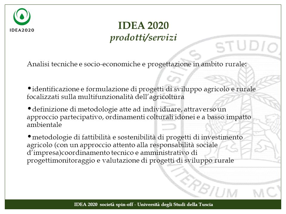 IDEA 2020 società spin-off - Università degli Studi della Tuscia