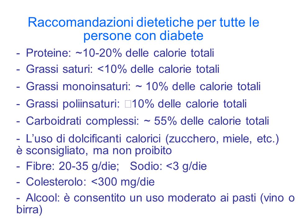 Raccomandazioni dietetiche per tutte le persone con diabete