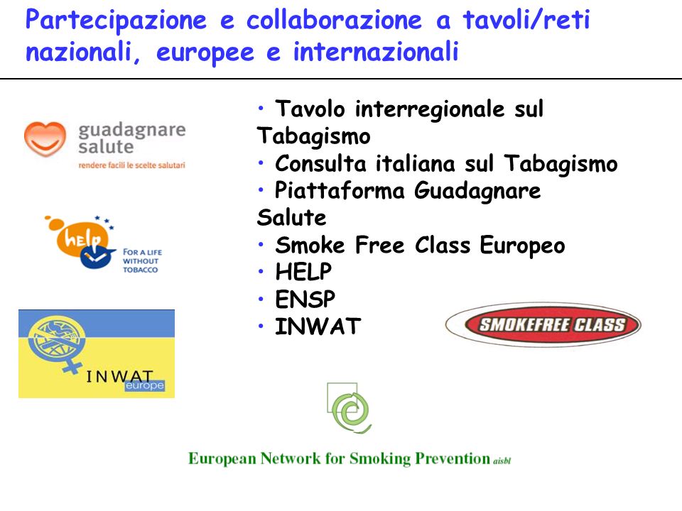 Partecipazione e collaborazione a tavoli/reti nazionali, europee e internazionali