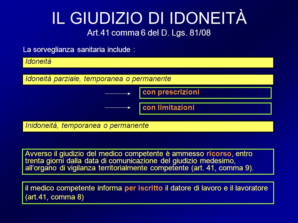 IL GIUDIZIO DI IDONEITÀ Art.41 comma 6 del D. Lgs. 81/08