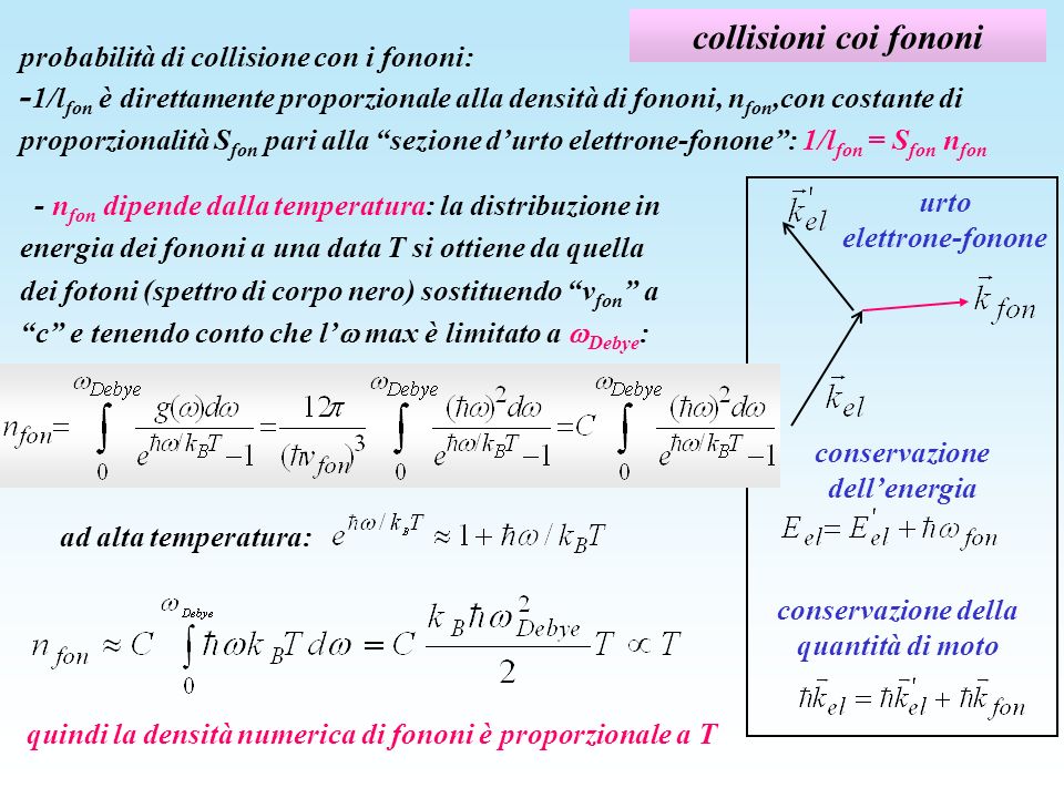 collisioni coi fononi probabilità di collisione con i fononi: