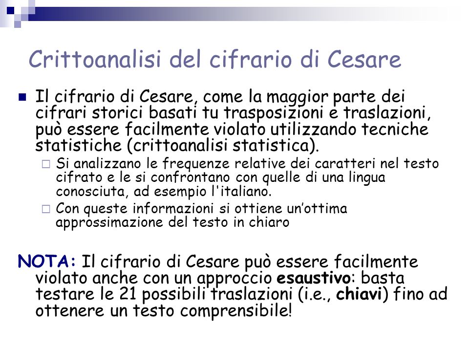 Crittoanalisi del cifrario di Cesare
