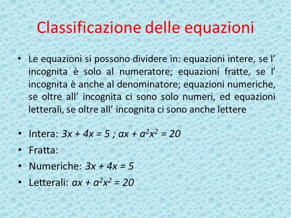 Classificazione delle equazioni