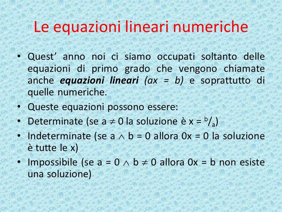 Le equazioni lineari numeriche
