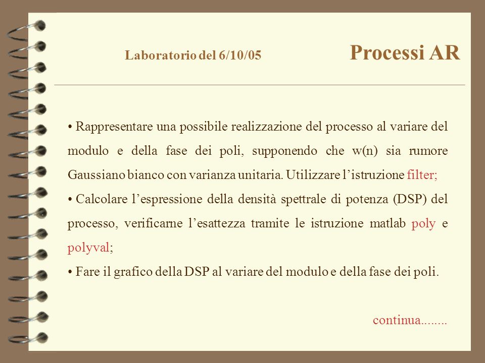 Laboratorio del 6/10/05 Processi AR