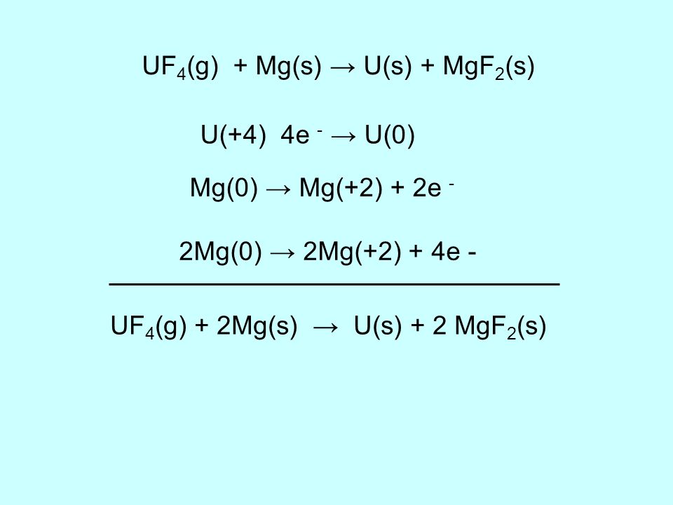 UF4(g) + Mg(s) → U(s) + MgF2(s)