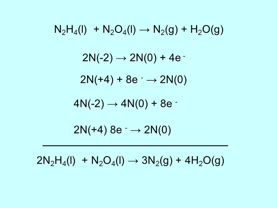 N2H4(l) + N2O4(l) → N2(g) + H2O(g)