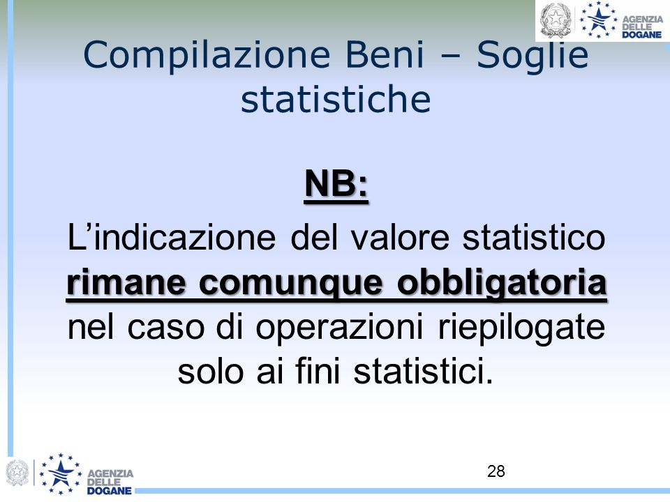 Compilazione Beni – Soglie statistiche
