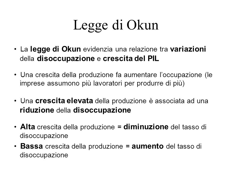 Legge di Okun La legge di Okun evidenzia una relazione tra variazioni