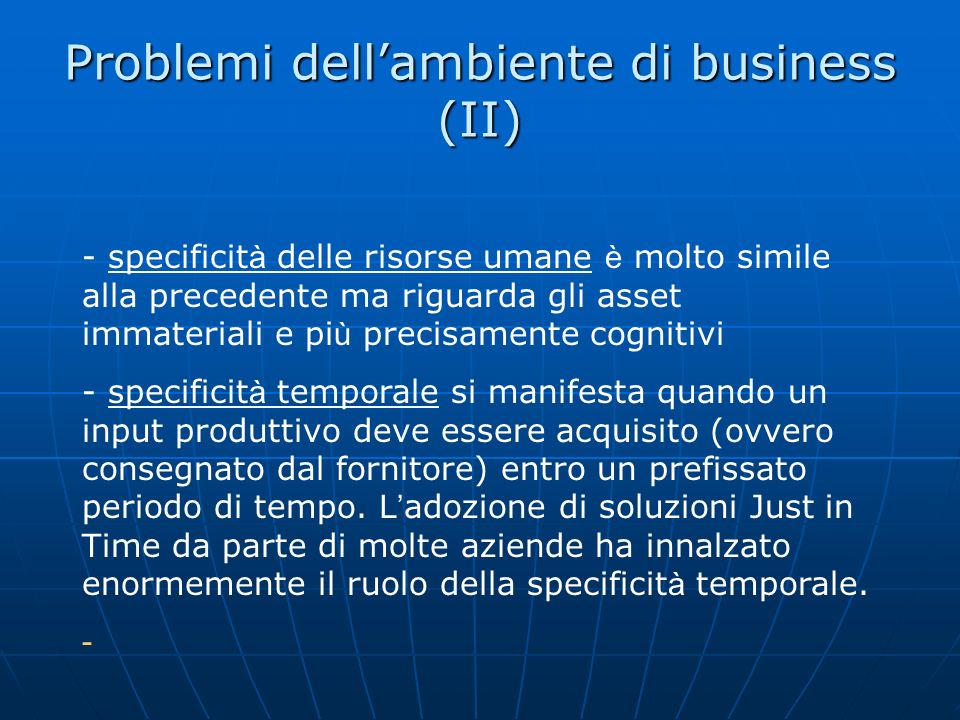 Problemi dell’ambiente di business (II)