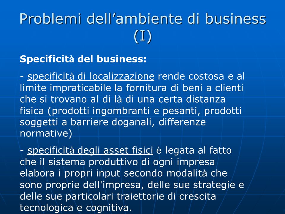 Problemi dell’ambiente di business (I)