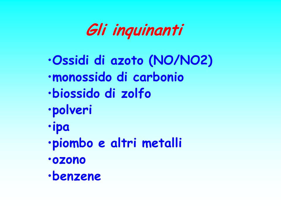 Gli inquinanti Ossidi di azoto (NO/NO2) monossido di carbonio