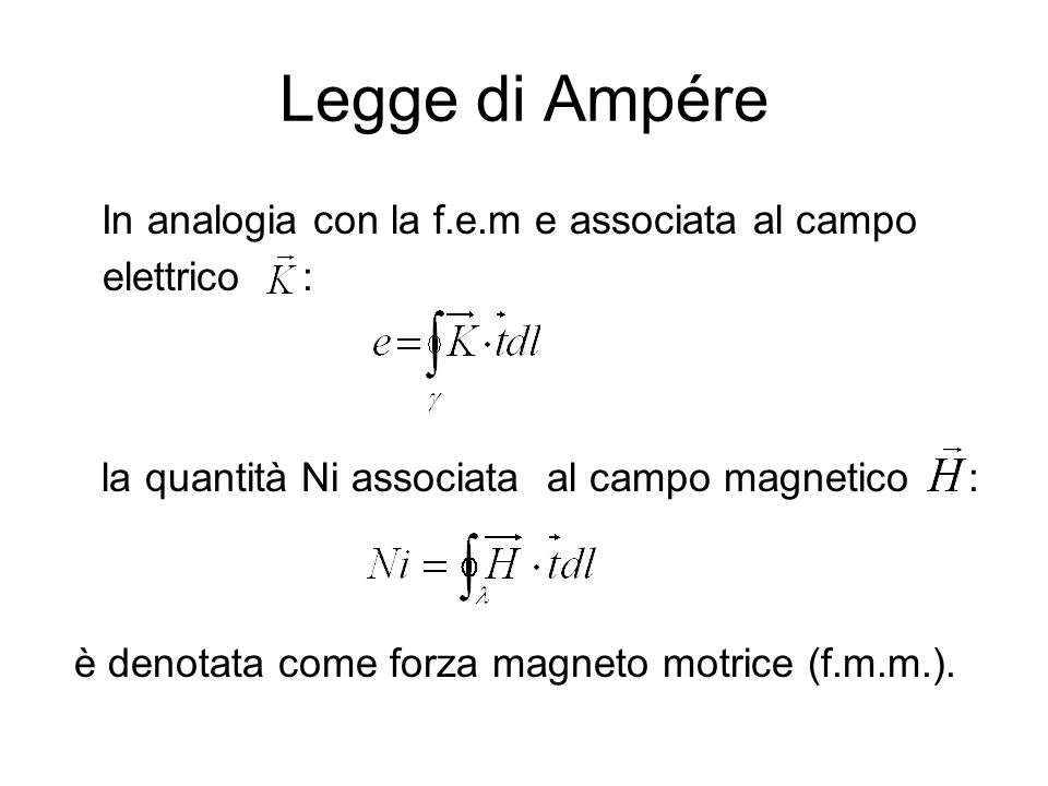 Legge di Ampére In analogia con la f.e.m e associata al campo elettrico : la quantità Ni associata al campo magnetico :