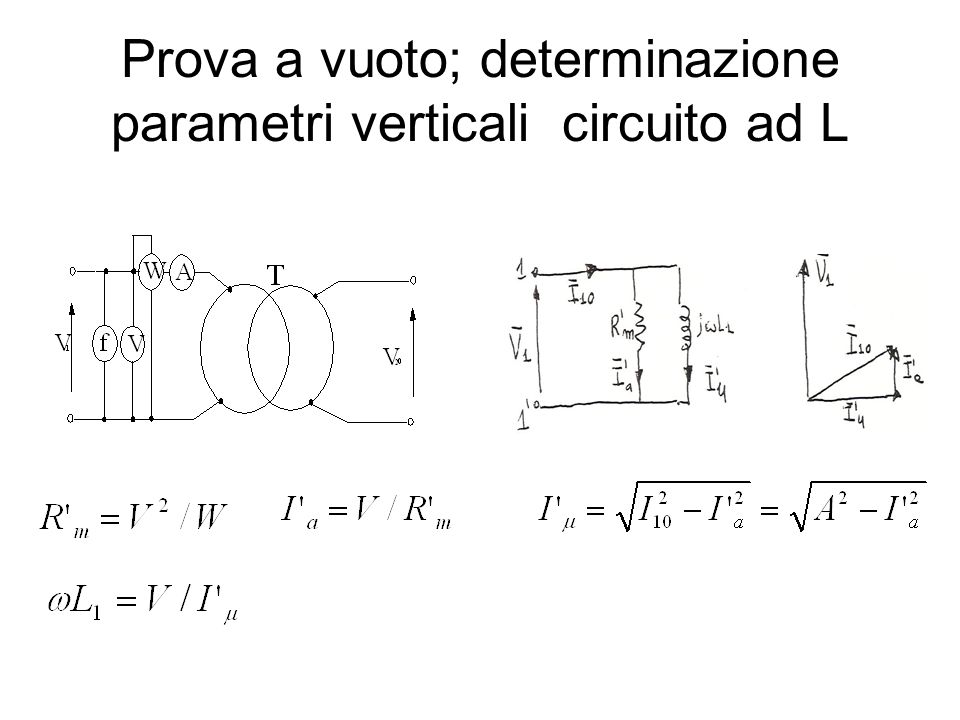 Prova a vuoto; determinazione parametri verticali circuito ad L