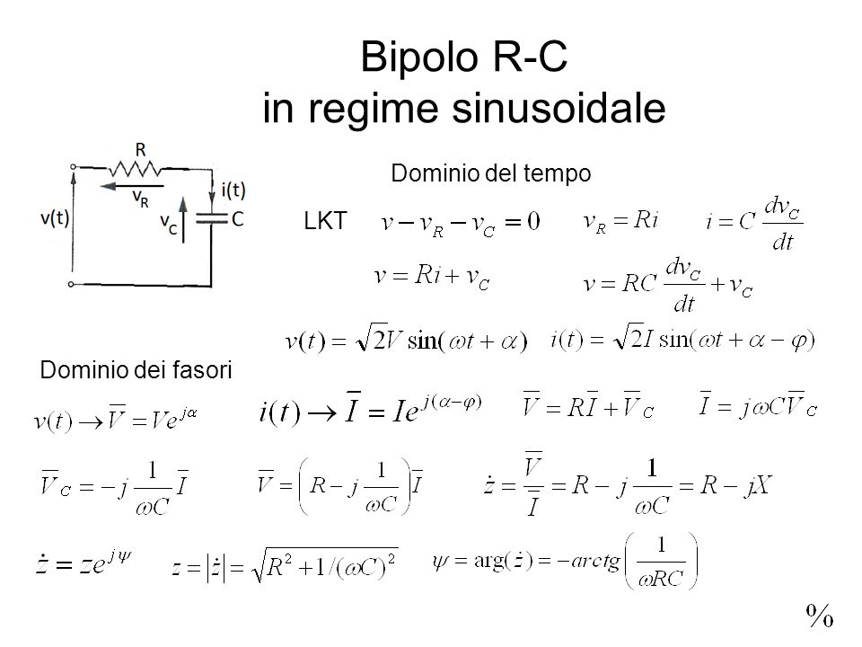 Bipolo R-C in regime sinusoidale Dominio del tempo LKT