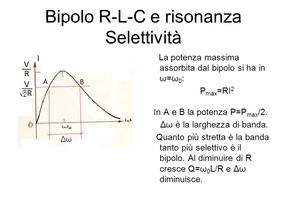 Bipolo R-L-C e risonanza Selettività