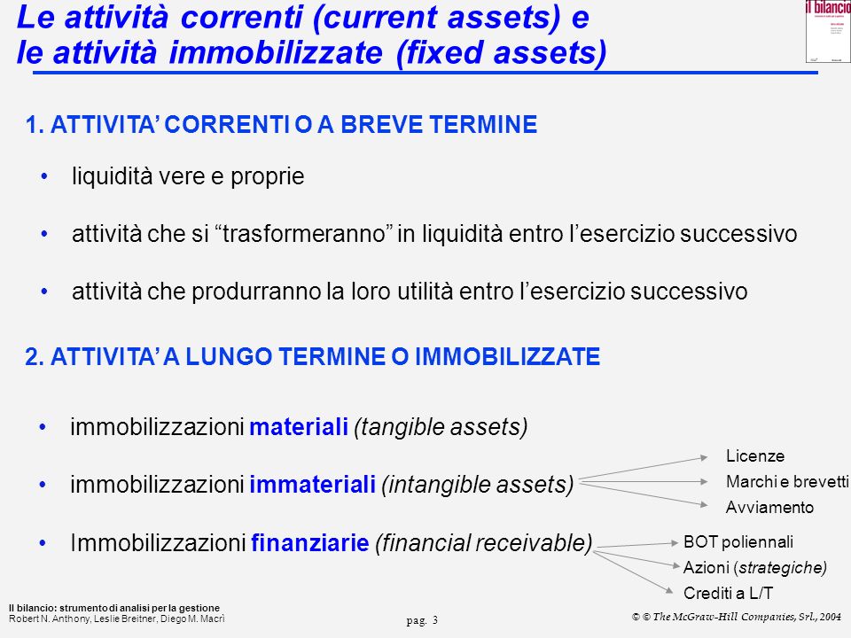 Le attività correnti (current assets) e le attività immobilizzate (fixed assets)