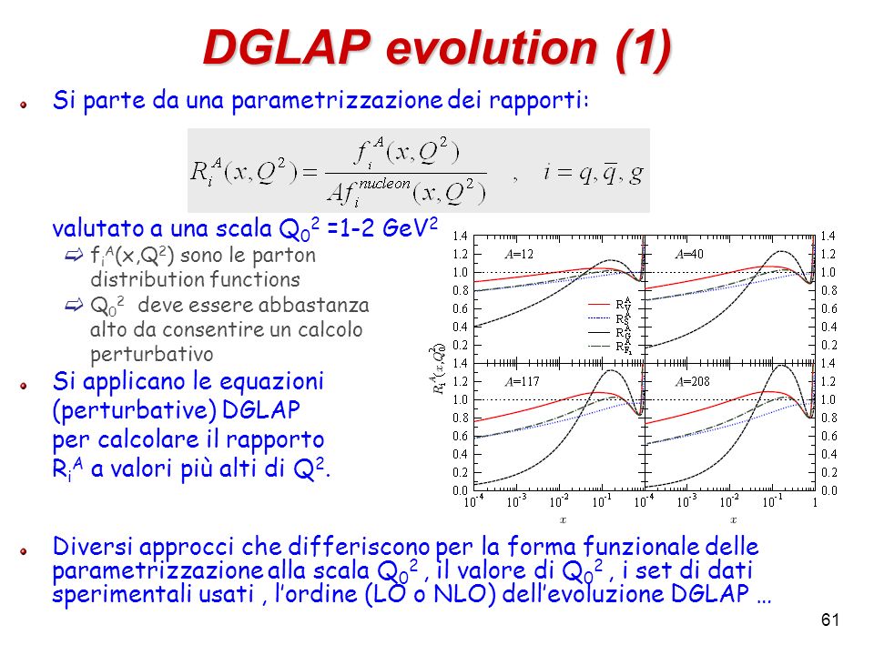 DGLAP evolution (1) Si parte da una parametrizzazione dei rapporti: