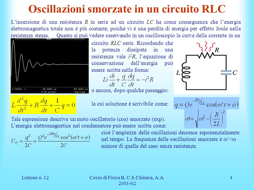 Oscillazioni smorzate in un circuito RLC