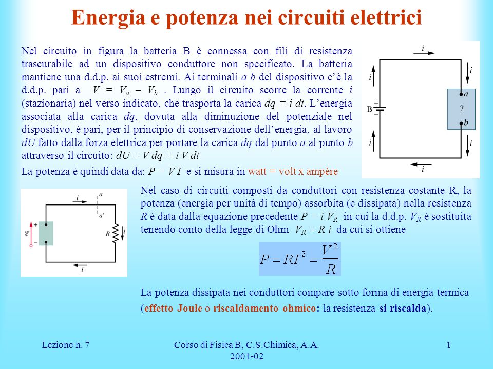 Energia e potenza nei circuiti elettrici