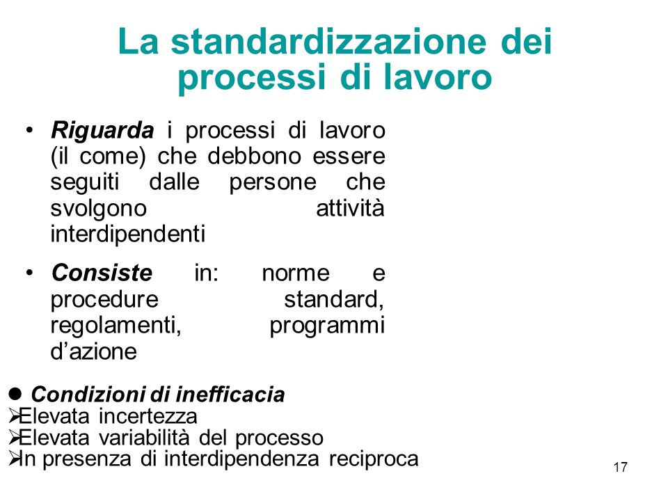 La standardizzazione dei processi di lavoro