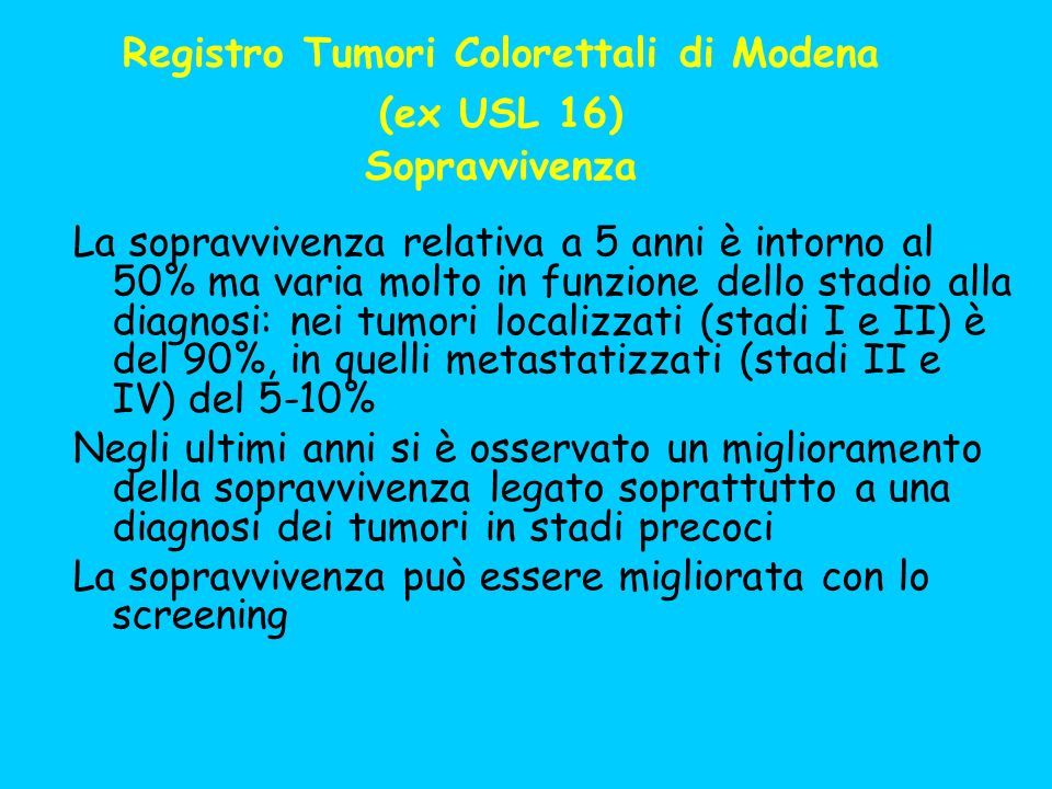 Registro Tumori Colorettali di Modena (ex USL 16) Sopravvivenza